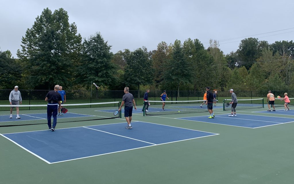 Folks play on the pickleball courts at Mill Race Park in Palmer Township. The league in the Easton area has about 300 players. Photo | Courtesy of Mike Hartranft