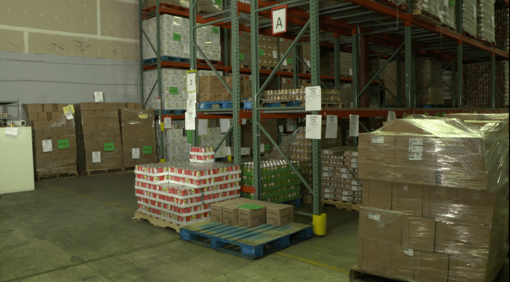 Food at the Second Harvest Food Bank warehouse in East Allen Township, Northampton County, is ordered months in advance. As a result, shipping delays and supply chain issues haven't had a great impact on deliveries to food pantries. Photo | Jeff Frederick / WLVR